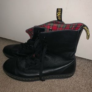 Dr. Martens Black Lace-Up Boots with Red Tartan Lining